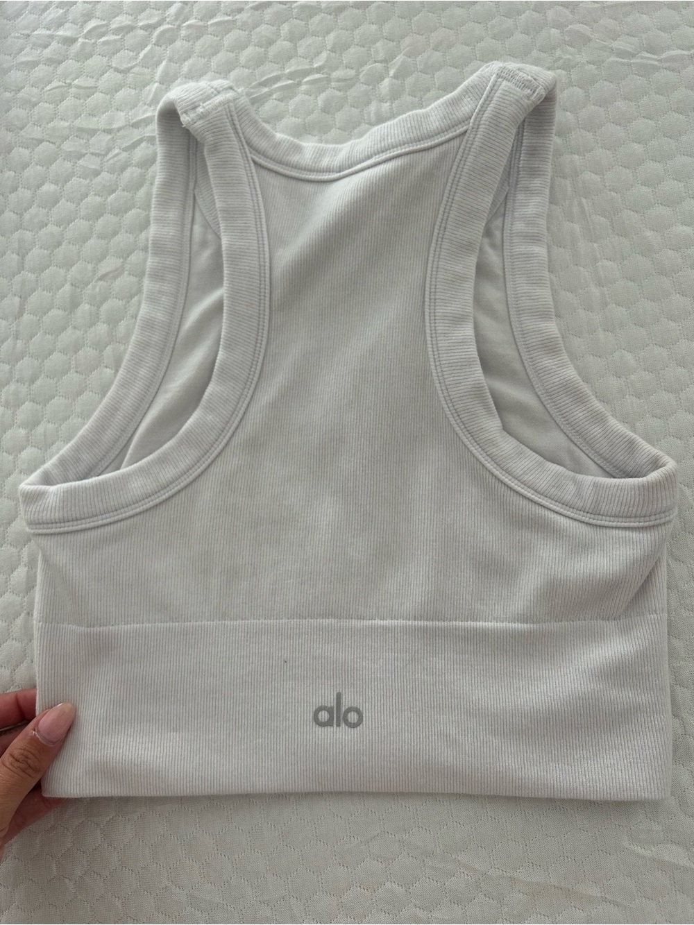 ALO Yoga White Ribbed Racerback Crop Tank - Picture 3 of 3